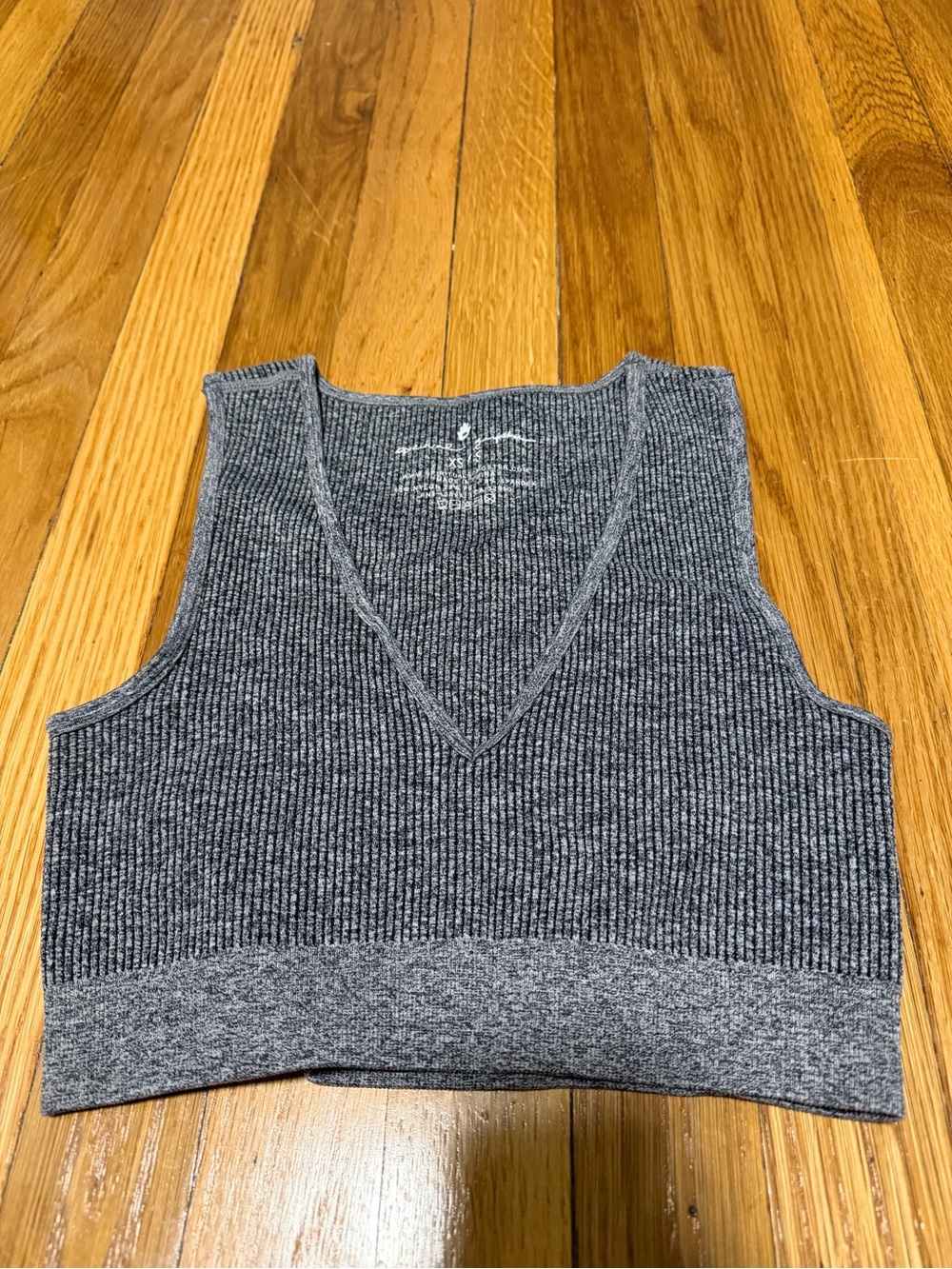 Spiritual Gangster Gray Ribbed V-Neck Crop Tank